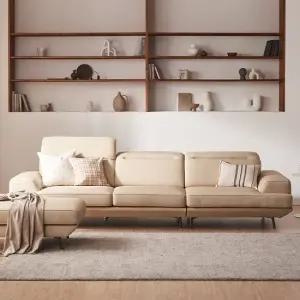 아젤 4인 헤드레스트 전체 통가죽 소파+스툴