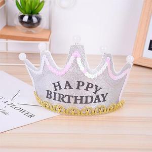 [XB16HJ49]부직포 글리터 LED생일 왕관 머리띠 실버