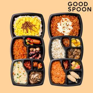 굿스푼 저당 3종+다이어트도시락 3종 6팩 배달 현미밥 불닭 찜닭 바베큐