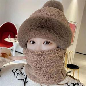 LND 솔프레 일체형 밍크털 모자 넥워머 세트 워머 머플러 후드