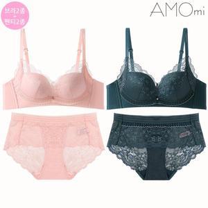 [아모미]어레이 들뜸NO 볼륨브라 노와이어 브라팬티4종세트