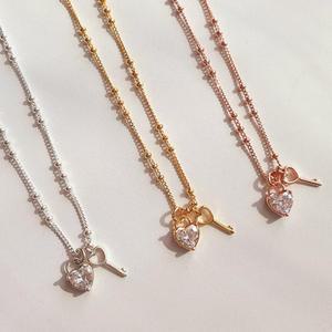 여자 러블리 하트 큐빅 자물쇠 키 화이트 핑크 목걸이