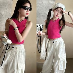 [삐삐네옷가게]여아 주니어 핫핑크 크롭 민소매 티셔츠