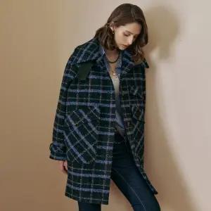 [MAXZA] 컬러 체크 부클 발마칸 하프코트