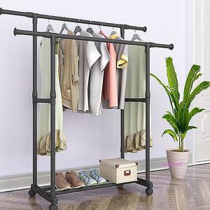 2단행거 옷걸이 드레스룸 이동식 확장형 행가 스탠드 조립식 옷가게 헹거 철제 스텐드 옷방 옷장 튼튼한cde