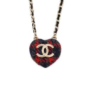 [엘러브]  22K 트위드 하트 미러 체인 네크리스 레드/네이비/골드 5ET0541