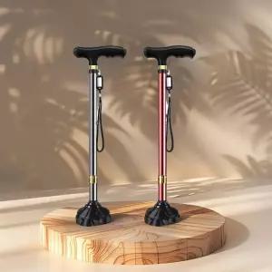 노인 지팡이 할머니 할아버지 환자용 4발 의료 휴대용 네발 높이조절 LED라이트 사발 어르신 지팡이