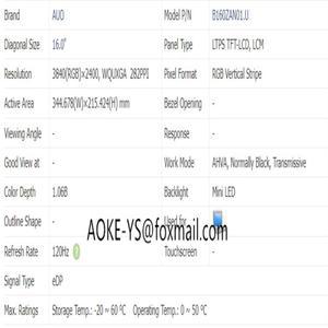 미니 LED eDP 액정 모듈 B160ZAN01.U 16 인치 IPS 3840 × 2400 120Hz