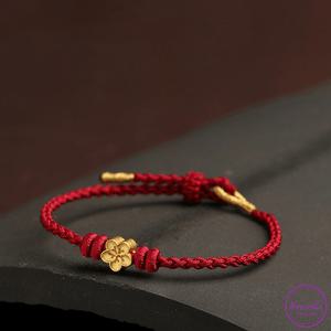 24K 골드 복숭아꽃 펜던트 사이즈 조절 가능 매듭 팔찌 건강 장수 젊음 상징 펜던트