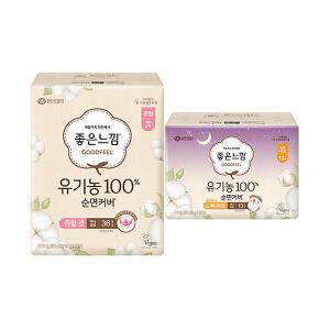 좋은느낌 유기농 순면커버 맥시슬림 중형, 36매, 1개 + 오버나이트, 13매,1개