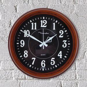 우드 원형 야광 저소음 벽장식 벽걸이 시계 브라운