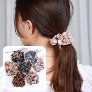 빈티지 체크무늬 헤어밴드 무매듭 곱창머리끈