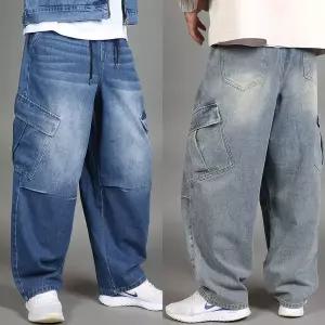 [하프클럽/프랭키뉴욕]남자 카고 청바지 벌룬핏 와이드 밴딩 빅사이즈 데님