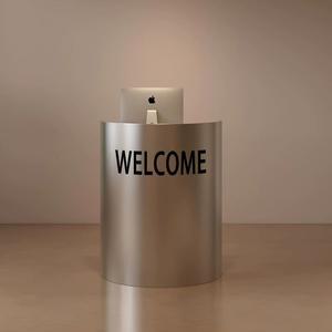 철제 카운터 테이블 인포 프론트 오렌지색 원형 안내 계산대