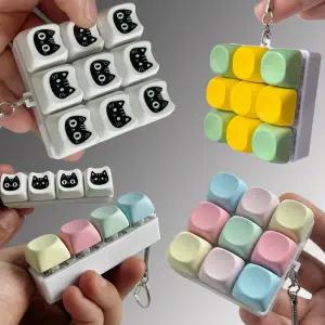 재미있는 고양이 캐릭터 파스텔 피젯 키보드 버튼 블럭 톡톡 딸깍이 키캡 토이 키링 스트레스해소 열쇠고리