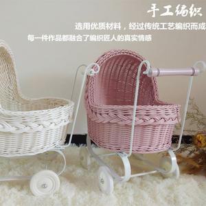 라탄 유모차 모형 35X24X42 수납함 PINK 25 등나무 인스타 손으로 소형