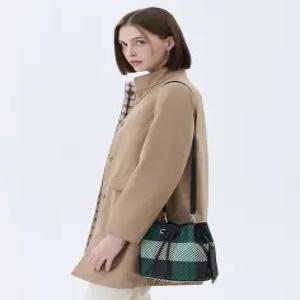 닥스 액세서리 여성 24FW [스테디셀러] 그린 체크 가죽 버킷백 크로스백 WCBA4F292E2