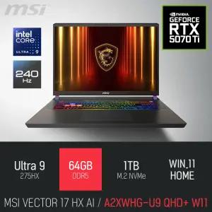 ⓒ MSI 벡터 17 HX AI A2XWHG-U9 QHD+ W11 64GB 1TB / 17인치 포토샵 동영상 편집 캐드 게임 AI 노트북