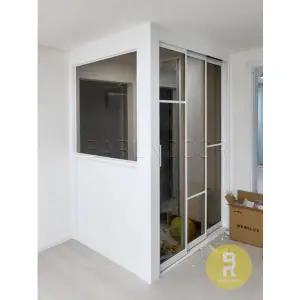 [바른도어]21번 ㄱ자중문 파티션 초슬림3연동 화이트 브론즈강화유리