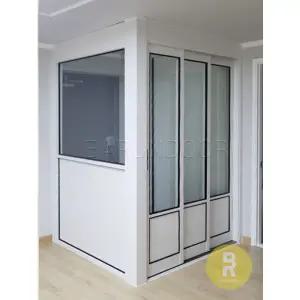 [바른도어]06번 ㄱ자중문 파티션 슬림3연동 펄화이트 투명망입(부식)강화유리