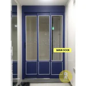 [바른도어]17번 슬림3연동중문 고시형 네이비 투명망입(부식)강화유리