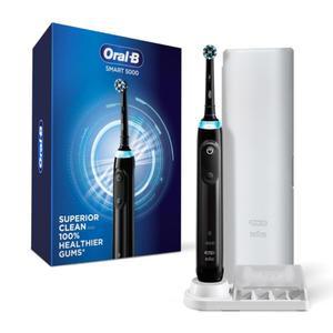 블루투스 연결 기능이 있는 Oral-B Pro 5000 스마트 시리즈 파워 충전식 전동 칫솔, 블랙 에디션