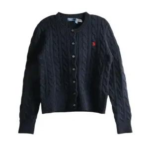 폴로 25FW 포니로고 자수 코튼 케이블 가디건 블루