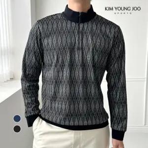 김영주스포츠 남성 기모 티셔츠 반집업 스판 긴팔티 골프 등산 데일리티 KRMT6108