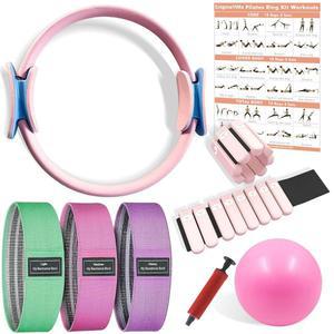 필라테스 링 및 볼 세트, 조절 가능한 발목 손목 무게, 저항 밴드, 홈 운동 키트를 위한 장비, 톤, 조각 강화, 요가 여성을 피트니스 매직 서클