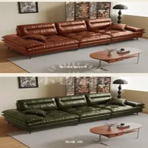 이탈리아 빈티지 스타일 왁스 천연가죽 블랙 대형 소파 초광폭 깊은 좌석 거실용 고급 디자인