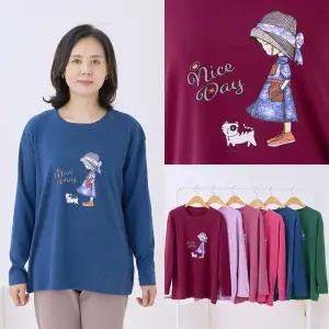 엄마옷 마미소 모자소녀 기모 티셔츠 라운드 겨울 방한 단색 면 할머니 빅사이즈 40 70 마담 중년 여성 옷