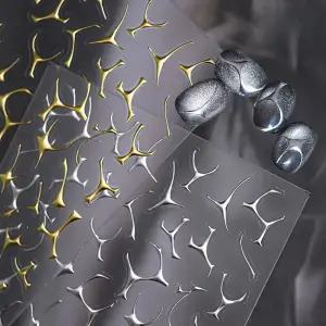 네일아트 심플 모던 골드 실버 라인 스티커 2종키치 유니크 메탈 크롬 포인트 엠보