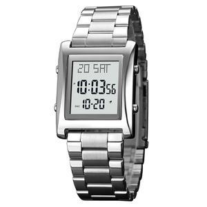 RNONDRY 남성용 디지털 시계 스테인리스 스틸 직사각형 시계 남성용 손목시계 방수 기능