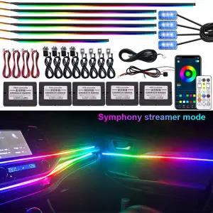 호환  심포니 자동차 인테리어 앰비언트 조명 RGB 64 컬러 LED 아크릴 가이드 섬유 스트립 분위기 장식 램