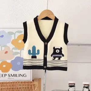 브이넥 니트 조끼 캐시미어 용 스웨터 아기용 어린이용 봄 가을 겨울 선인장 카디건 가디건 겉옷