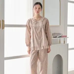 여성 국내산 순면 60수 긴팔 잠옷 홈웨어 세트 MF5382