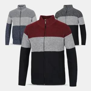 남성 기모 배색 오픈 집업 니트 자켓 NNT04 중년 겨울