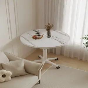 이동식 원형테이블 높이조절형 화이트 사이드테이블 바퀴달린 거실 책상 홈카페 높이조절 책