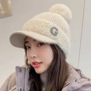 방울 털 모자 골프 니트 겨울 여성 털 모자 챙모자 귀달이 방한
