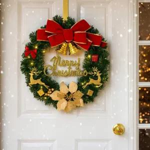 TLB 골드벨 크리스마스 리스 가랜드 벽장식 40cm 레드리본 01