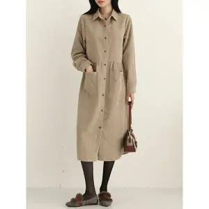 [하프클럽/]루메 코듀로이 셔링 포켓 셔츠 원피스_BDOP106
