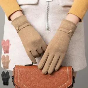 여성용 심플 스웨이드 안감 프릴 겨울 장갑