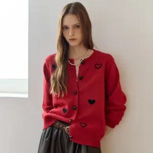 [마쟈]하트 패턴 라운드넥 니트 가디건