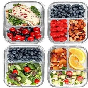 (1040ml 2칸+1040ml 3칸)  사각 칸칸나눔 내열유리 밀폐용기 2종 세트