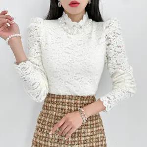 금찌 리엘 기모 레이스 진주 블라우스 ST7863B