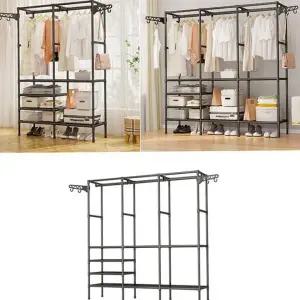 행거 옷걸이 공간활용 이동식 2단 조립식 옷장 철제 선반 모자걸이 정리대 접이식 다용도 드레스 세탁실