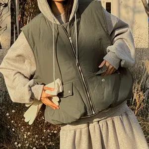 후드 배색 패딩 조끼 여성 빅사이즈