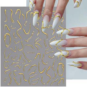 1개 3D 금박 프렌치 스트립 라인 네일 아트 스티커  메탈 데칼 셀프 접착 용품 4