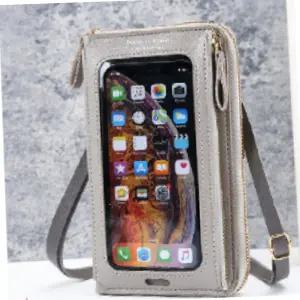 터치가능 핸드폰가방 그레이색 미니 크로스백 카드지갑