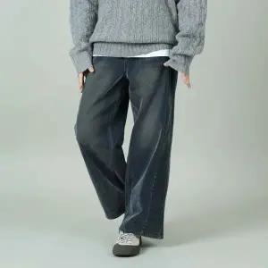 벅시루 여성 노바디진 투옆선 속기모 스판 중청 여자 히든밴딩 와이드 통 청바지 528